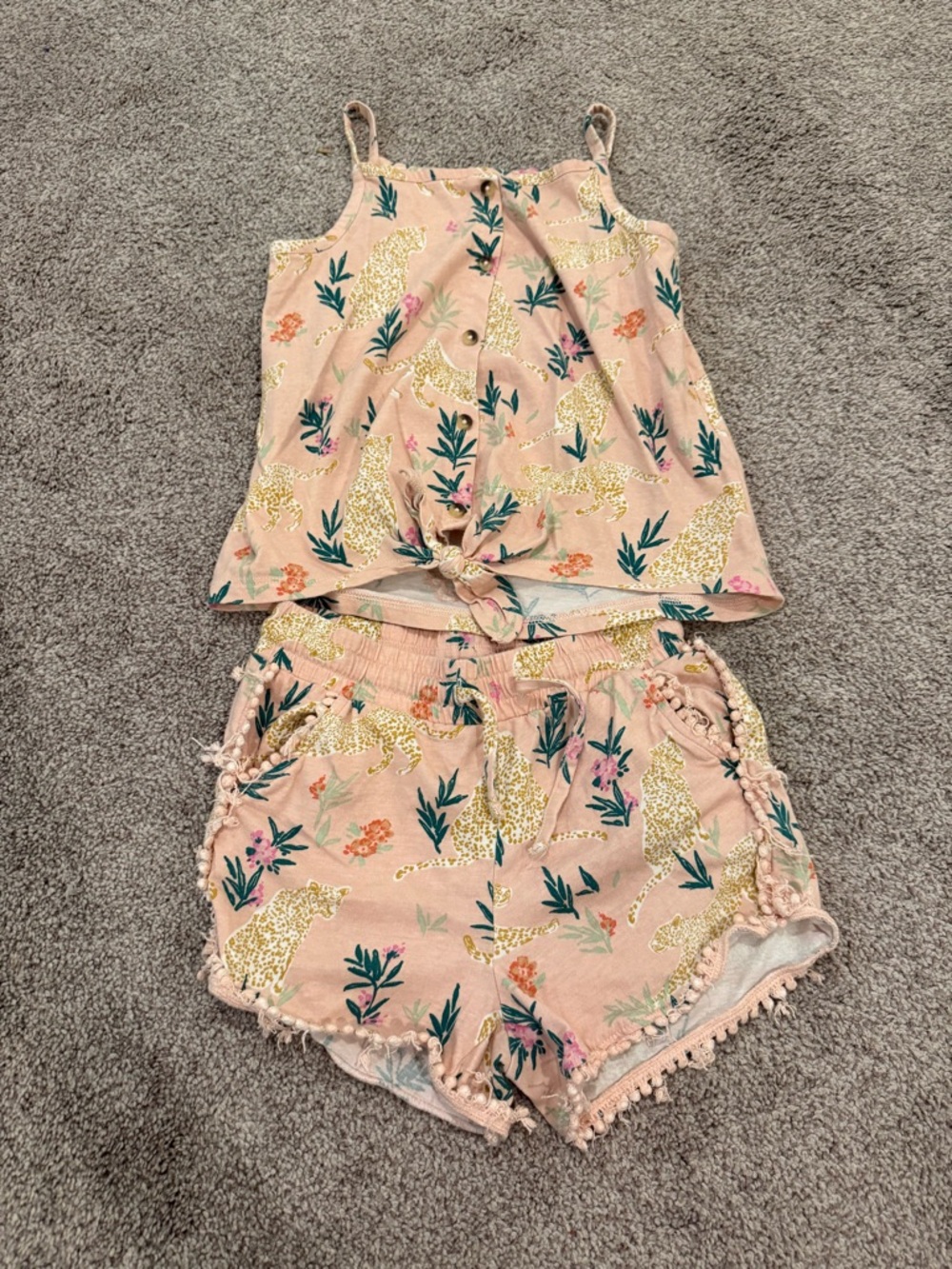 Pink Leopard Print Girls' Matching Tank & Shorts Set